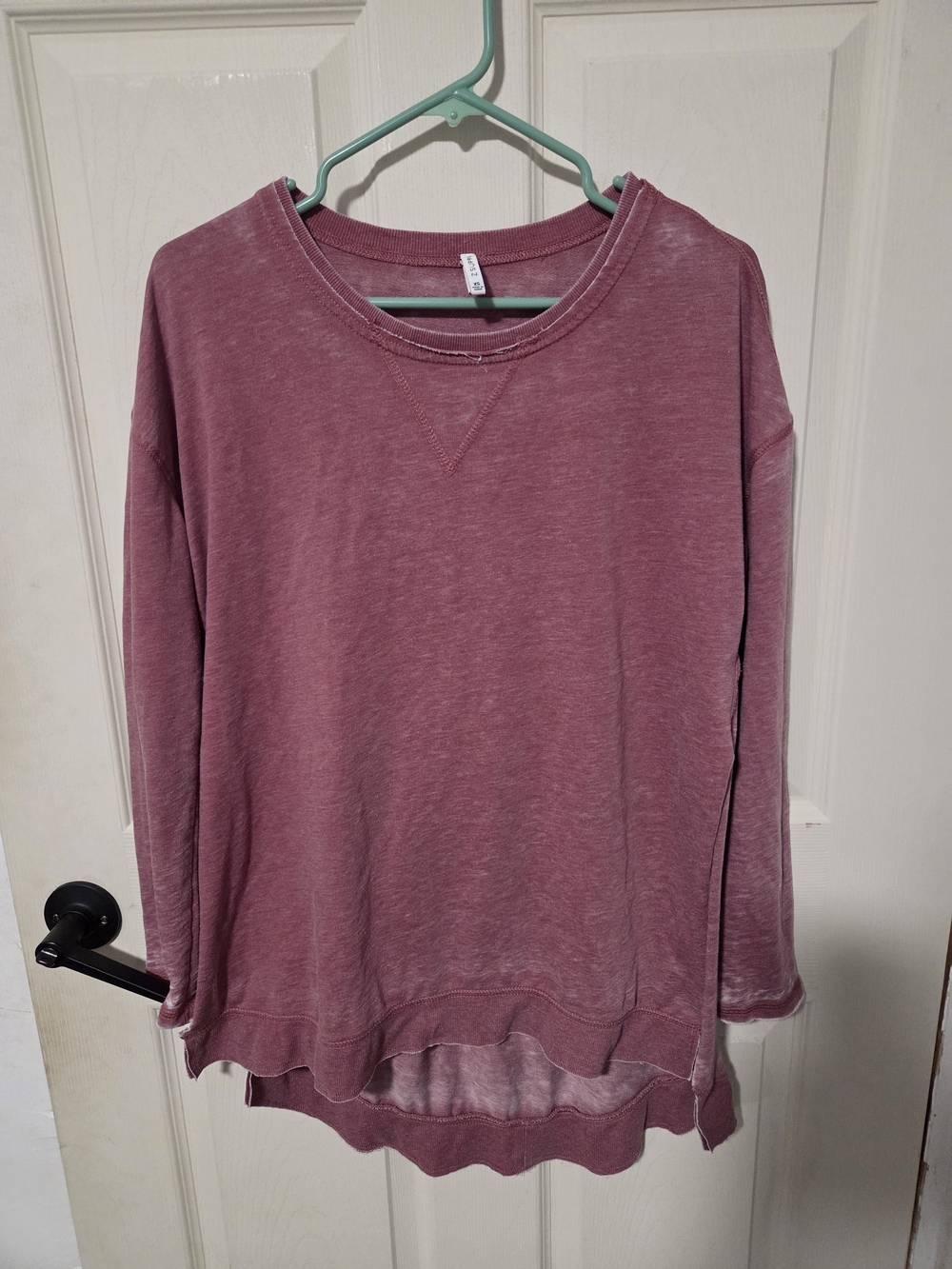 Washed Rose Long Sleeve Women's Pullover Top With Side Slits